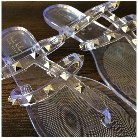 NICOLE MILLER CLEAR PYRAMID STUD SANDALS - Picture 6 of 7